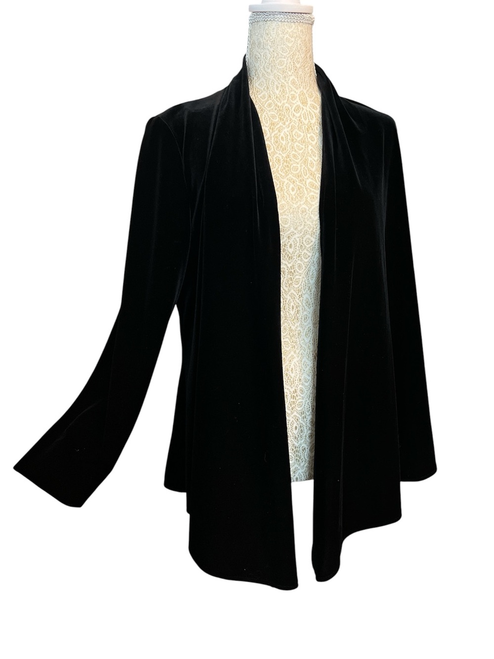 Ladies Size Medium Alex Evenings Black Velvet Jacket Wrap Throw Cape GUC